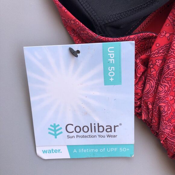 COOLIBAR Women 14 One Piece Swimsuit Halter Ruched UPF 50+ Paisley Red New - Picture 4 of 11